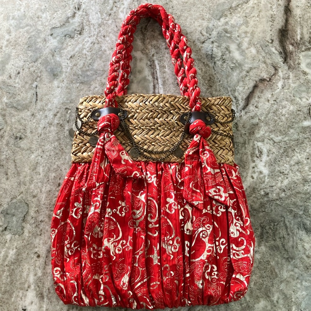 Sun N Sand Boho Shoulder Bag Red/Silver/Tan